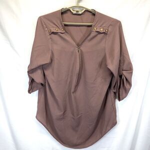 MPH COLLECTION Women's Top Size 2X 1/2 Zipper Pull Over Roll Tab 3/4 Sleeve ***